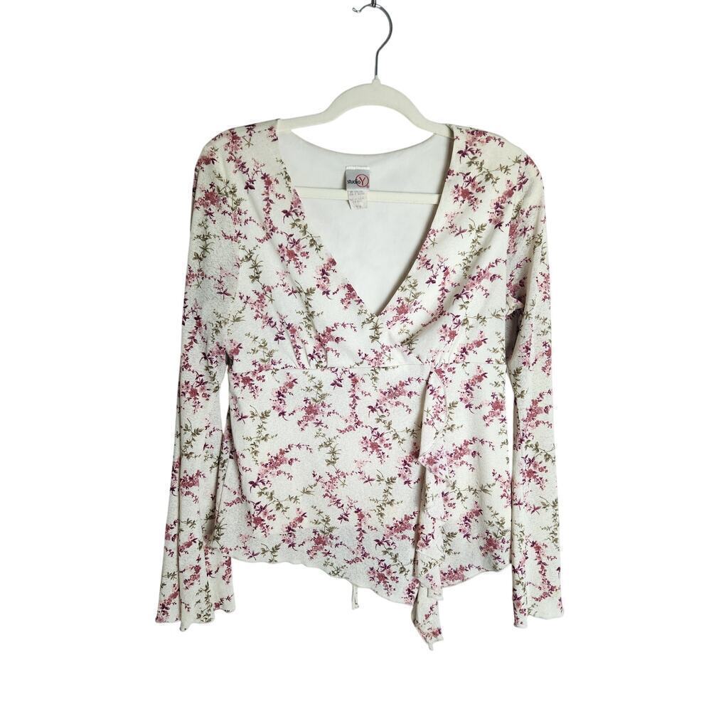 Studio Y Vtg babydoll floral blouse sz L cottagecore Y2K romantic ruffle boho